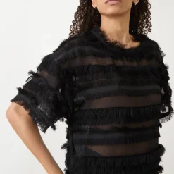 New MUNTHE Lipona Semi-Sheer Fringe T-Shirt