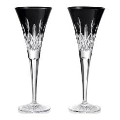 New WATERFORD Lismore Black Toasting Flute Set of Two