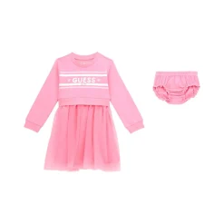 Logo Mixed Fabric Dress & Bloomers Two-Piece Set