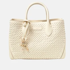 London Midi Woven Leather Tote Bag