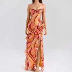 Outlet HOUSE OF CB Lumira Swirl Ruffle Cut Out Dress