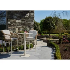 Best CASEYS FURNITURE Lyon Garden Round Bar Table Set Coconut Urano Ivory