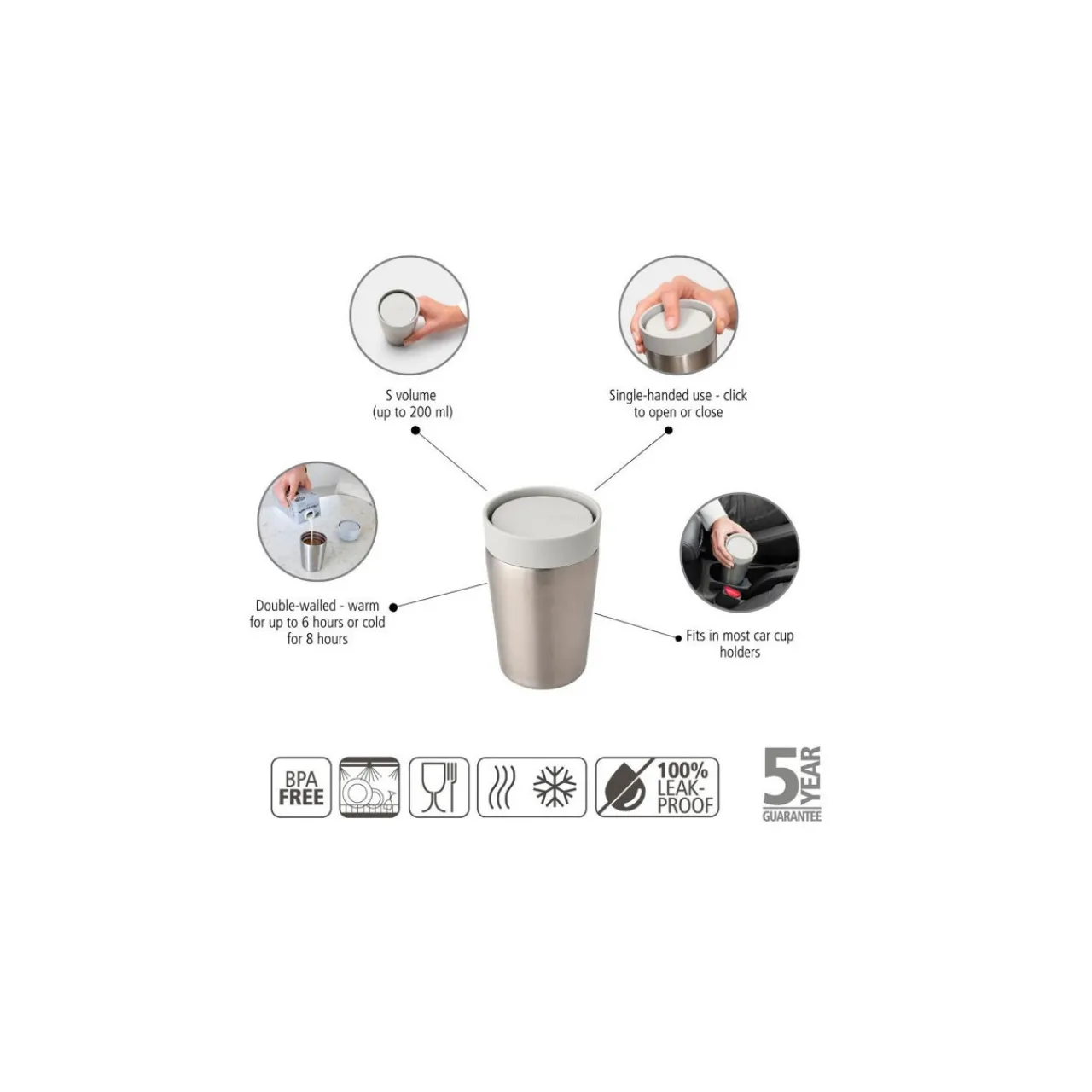 Clearance BRABANTIA Make & Take Insulated Cup, 0.2L - Light Grey