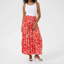 Fashion KAFFE Maxi Floral Smocked Skirt
