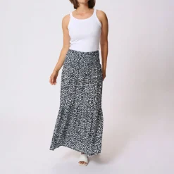 Hot KAFFE Maxi Printed Smocked Skirt