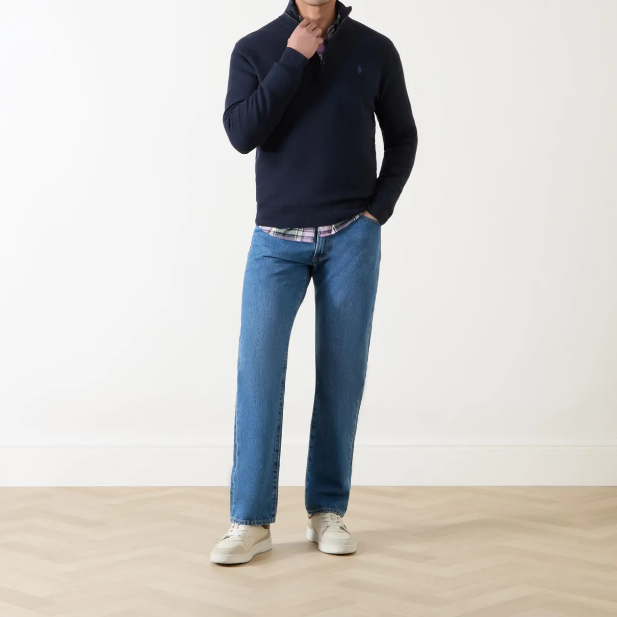 Mesh-Knit Quarter-Zip Sweater