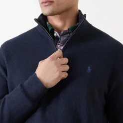 Mesh-Knit Quarter-Zip Sweater