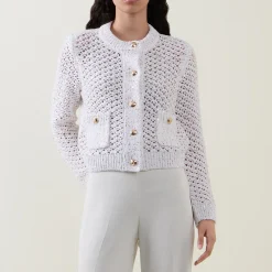 Metallic Fleck Open-Knit Cardigan