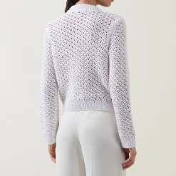 Metallic Fleck Open-Knit Cardigan