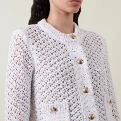 Metallic Fleck Open-Knit Cardigan