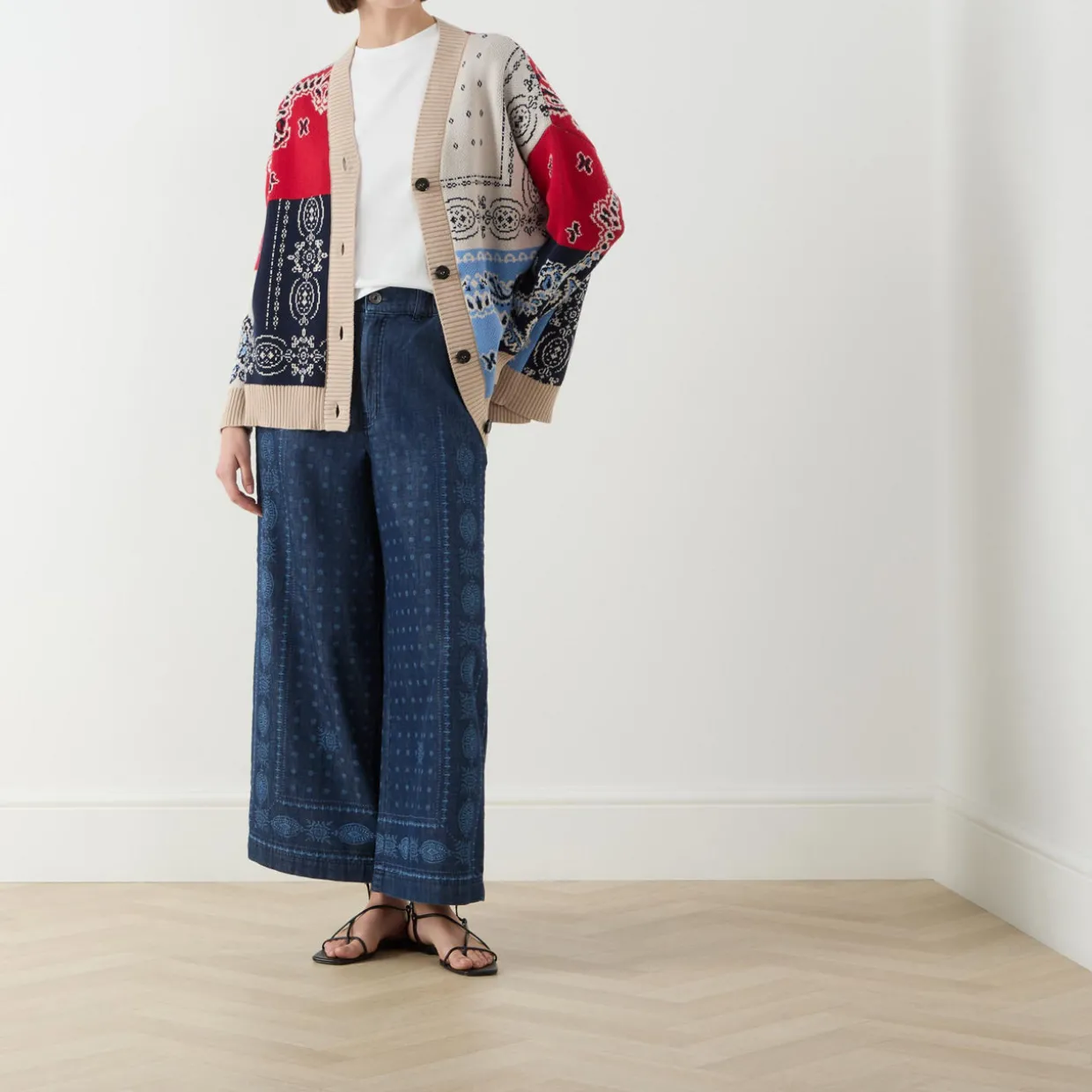 Micron Embroidered Wide Leg Trousers