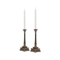 Oriental Bronze Candle Holders, Set of Two