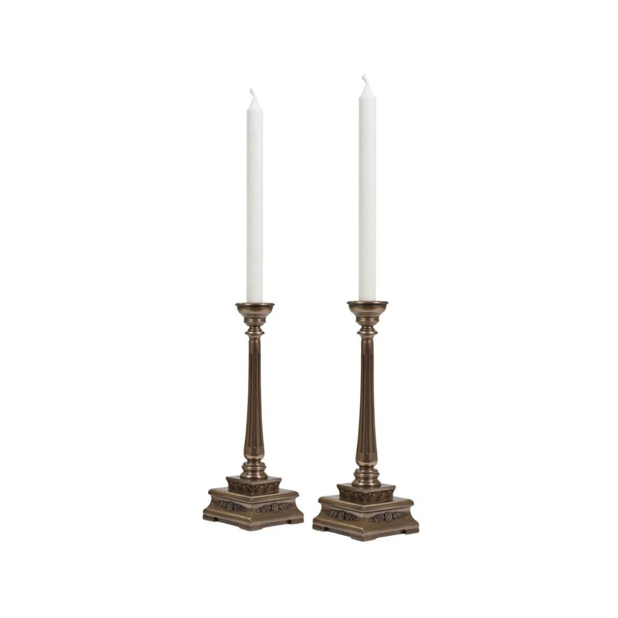 Oriental Bronze Candle Holders, Set of Two