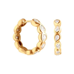 Pear Crystal Bezel Hoop Earrings