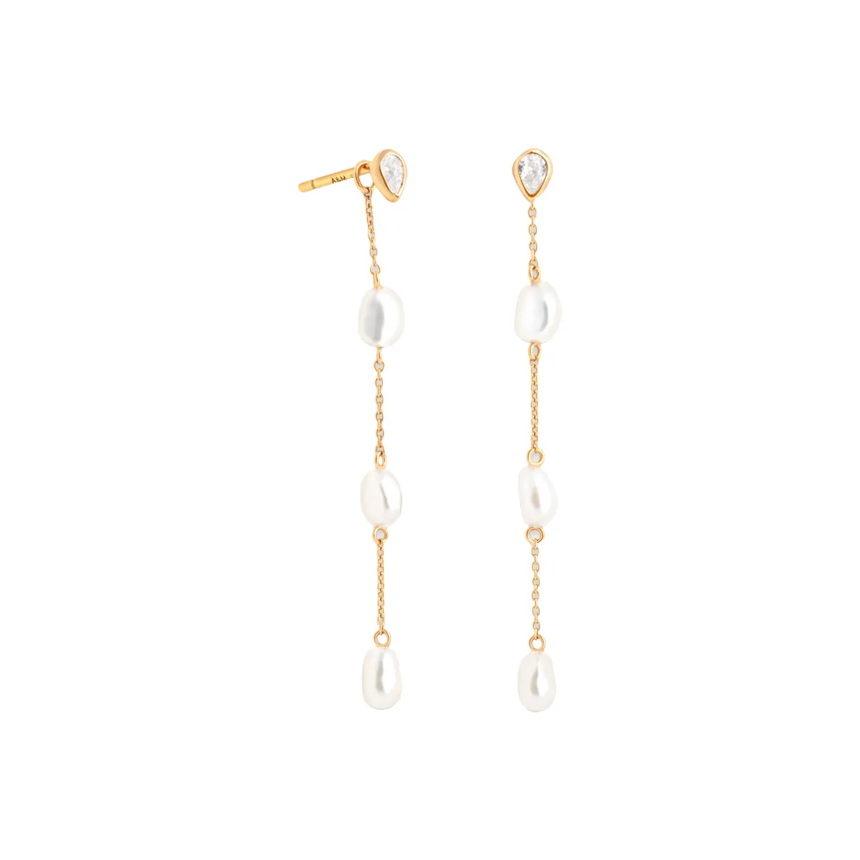 Pearl Chain Drop Stud Earrings