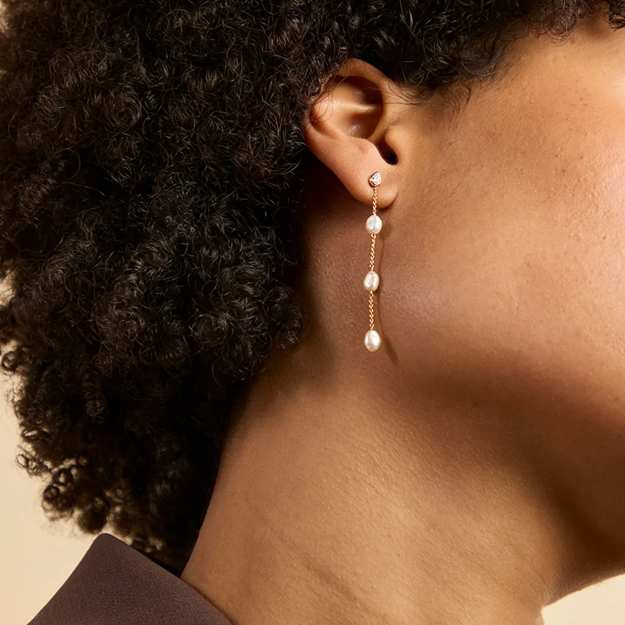 Pearl Chain Drop Stud Earrings