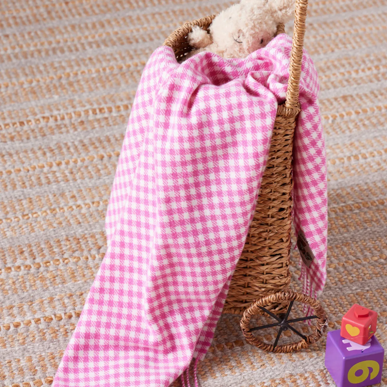 Pink Gingham Lambswool Baby Blanket