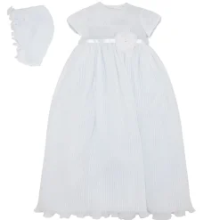 Pleated Christening Gown And Bonnet