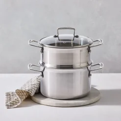 Discount LE CREUSET 3-ply Stainless Steel Casserole Dish with Steamer and Lid 20cm