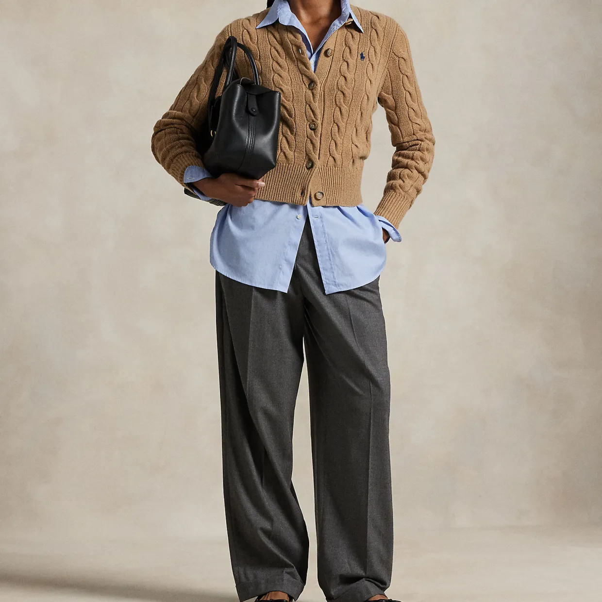 Polo Player Logo Cable Knit Cardigan