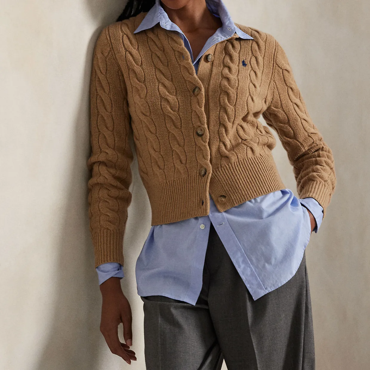 Polo Player Logo Cable Knit Cardigan