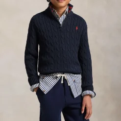 Polo Player Logo Half-Zip Cable Knit Sweater 6-14 Years