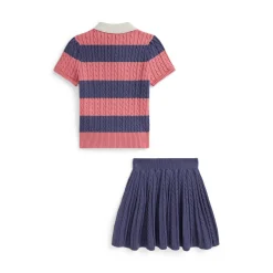 Pony Logo Cable Polo Sweater & Skirt Two-Piece Set 3-6 Years