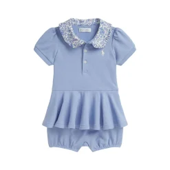 Clearance POLO RALPH LAUREN Pony Logo Floral-Collar Mesh Bubble Shortall 3-12 Months