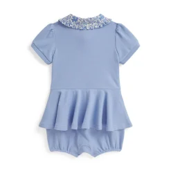 Clearance POLO RALPH LAUREN Pony Logo Floral-Collar Mesh Bubble Shortall 3-12 Months