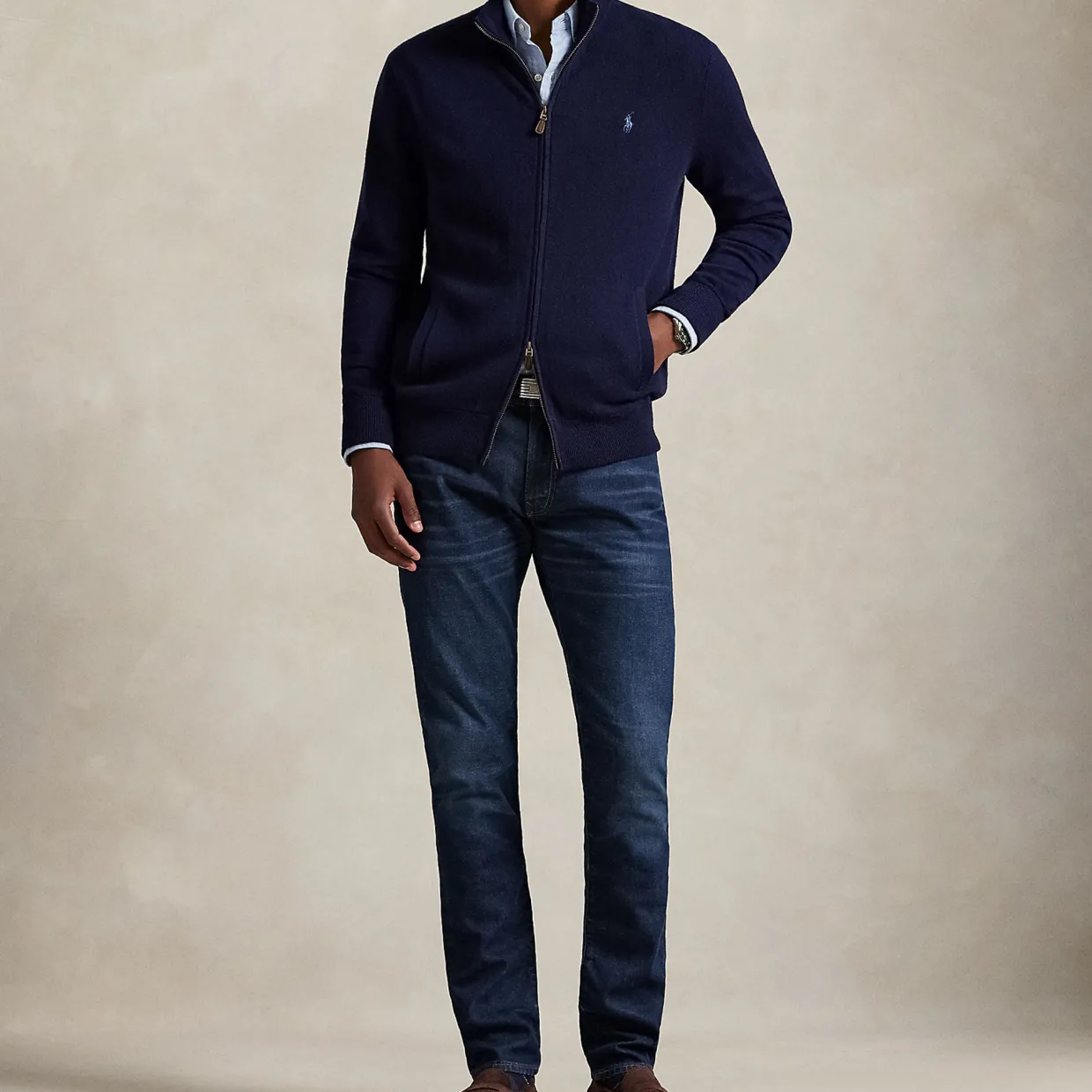 Pony Logo Zip-Up Wool Sweater