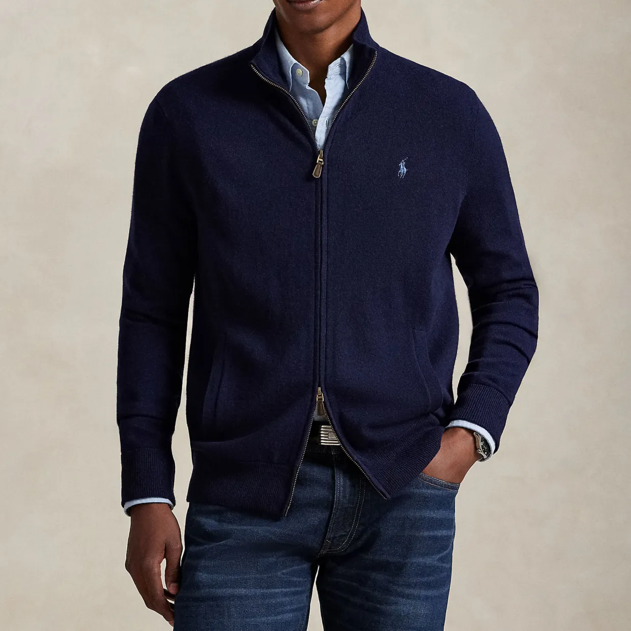 Pony Logo Zip-Up Wool Sweater