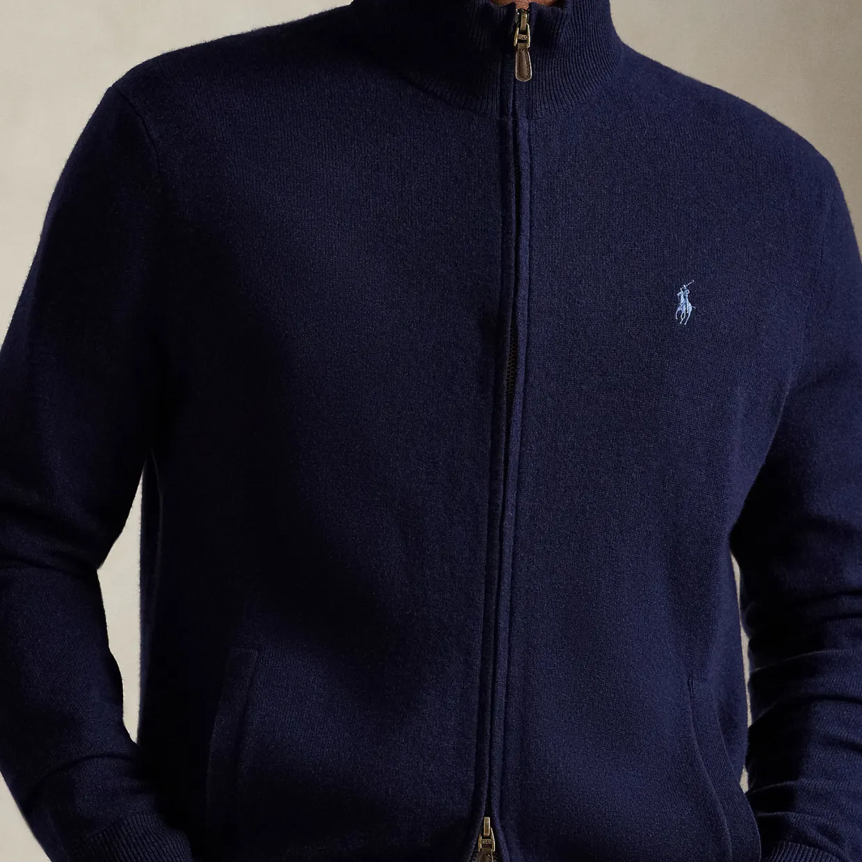 Pony Logo Zip-Up Wool Sweater