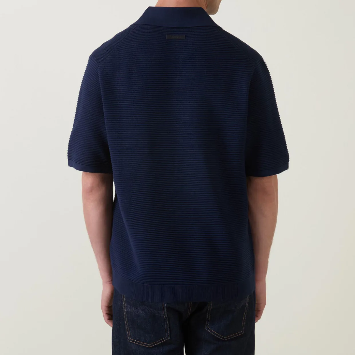 Ribbed Knit Polo Shirt