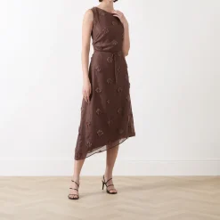 Saportofino Fringed Flower Asymmetric Dress