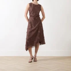 Saportofino Fringed Flower Asymmetric Dress