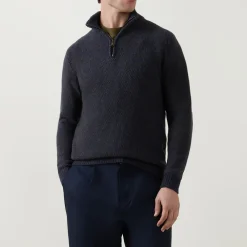 Seed-Stitch Half-Zip Sweater