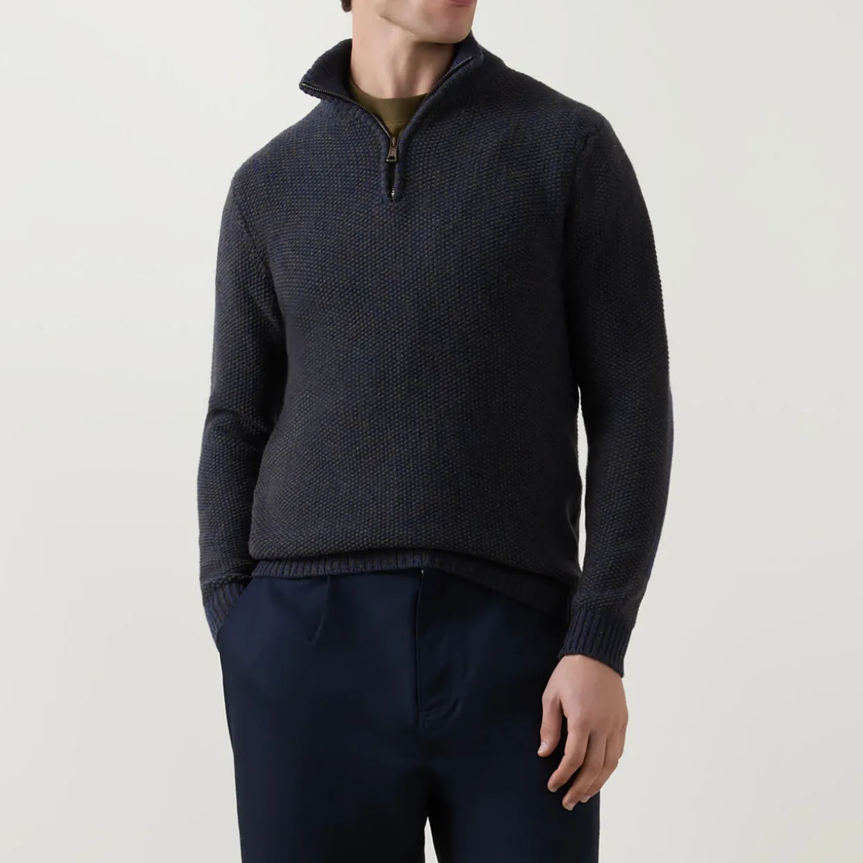 Seed-Stitch Half-Zip Sweater