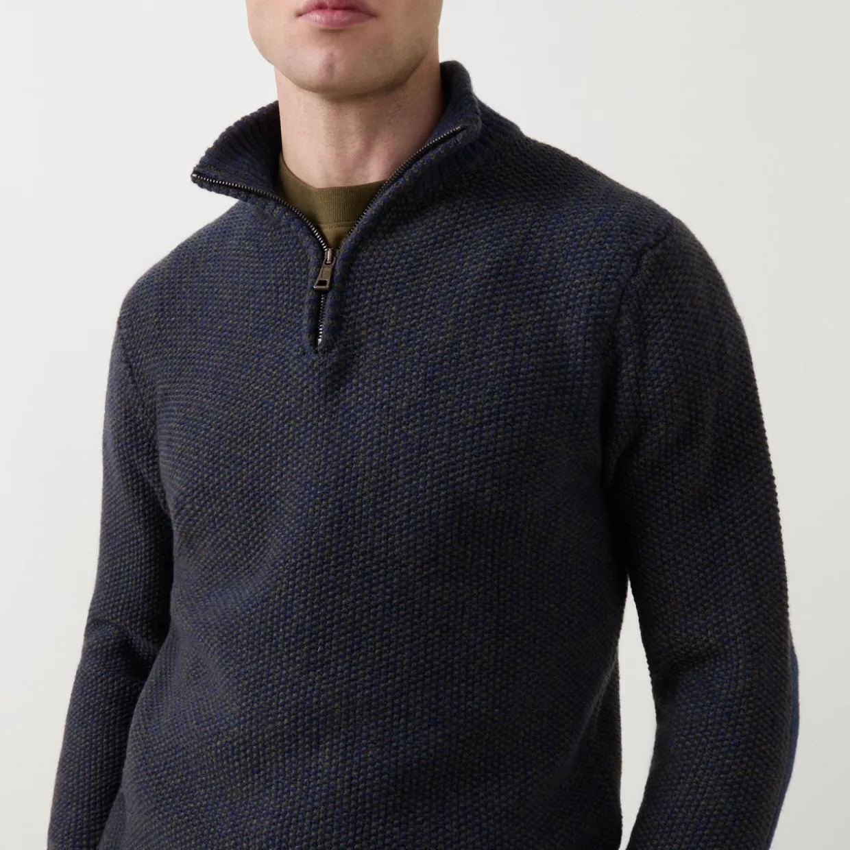 Seed-Stitch Half-Zip Sweater