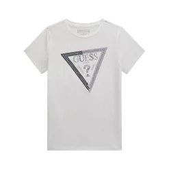 Fashion GUESS Sequin Embellished Triangle Logo T-Shirt