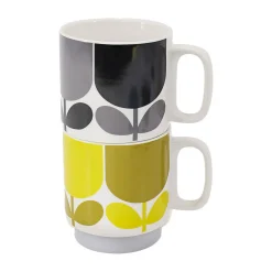 Set of Two Mugs - Block Flower Slate- Ochre