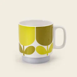 Set of Two Mugs - Block Flower Slate- Ochre