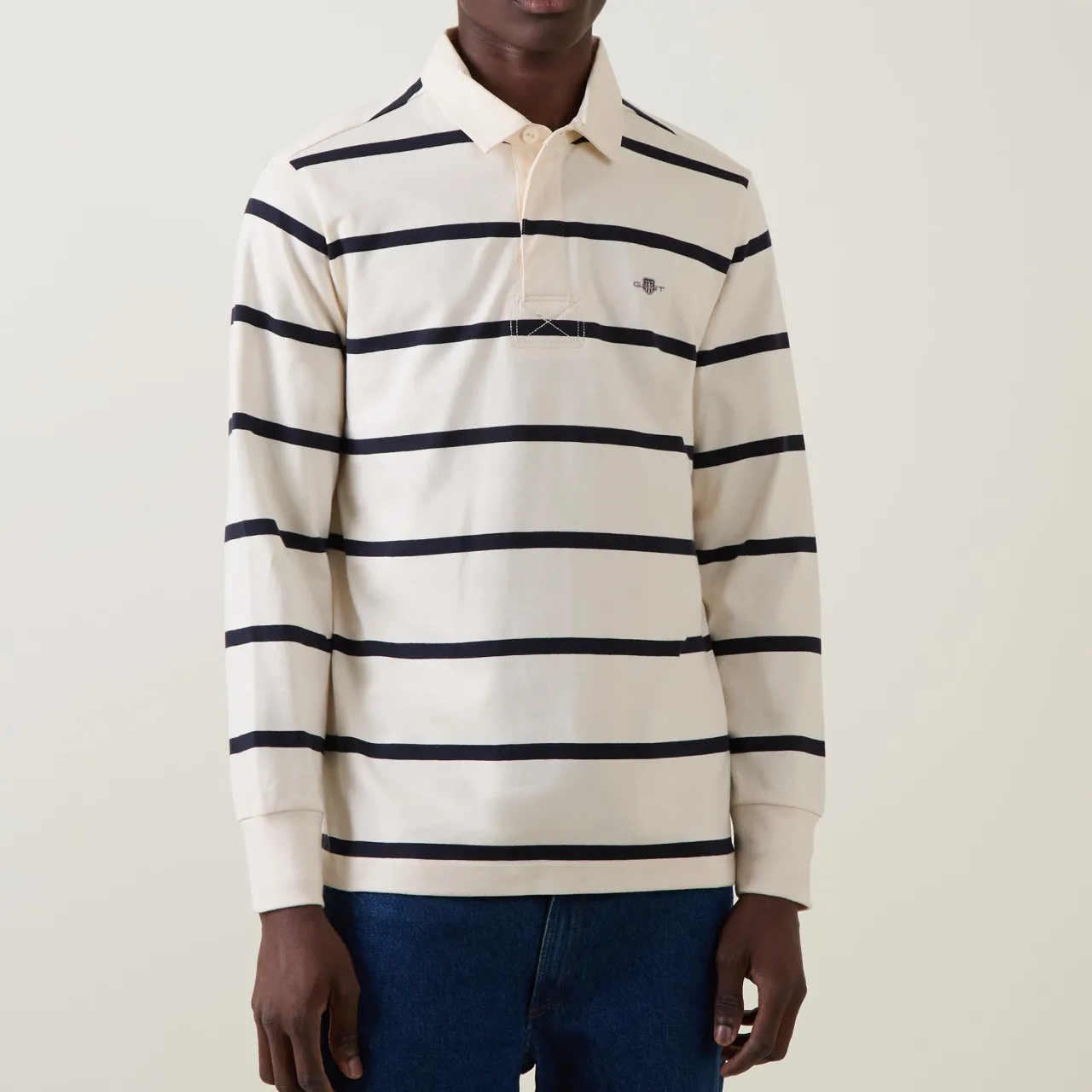 Discount GANT Shield Logo Striped Rugby Sweatshirt