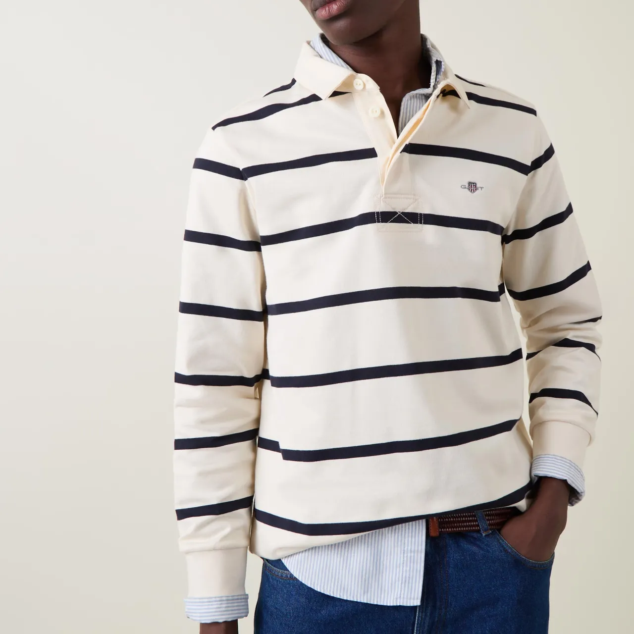 Discount GANT Shield Logo Striped Rugby Sweatshirt