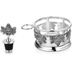 Silver Plated Grape Bottle Coaster & Stopper Set