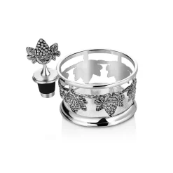 Silver Plated Grape Bottle Coaster & Stopper Set