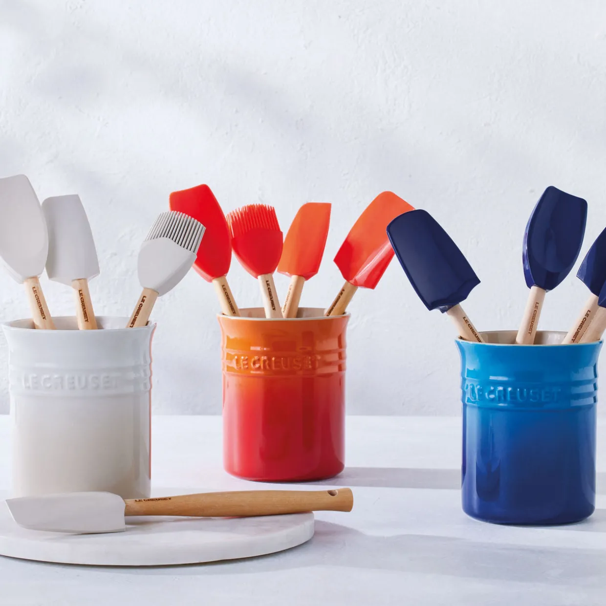 Stoneware Utensil Jar & Set of Four Craft Spatulas