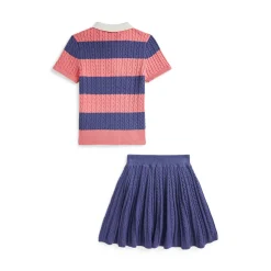 Fashion POLO RALPH LAUREN Striped Cable Knit Polo Shirt & Skirt Two-Piece Set 6-12 Years