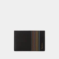 Striped Logo Leather Cardholder