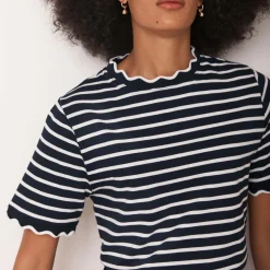 Striped Scallop Trim T-Shirt