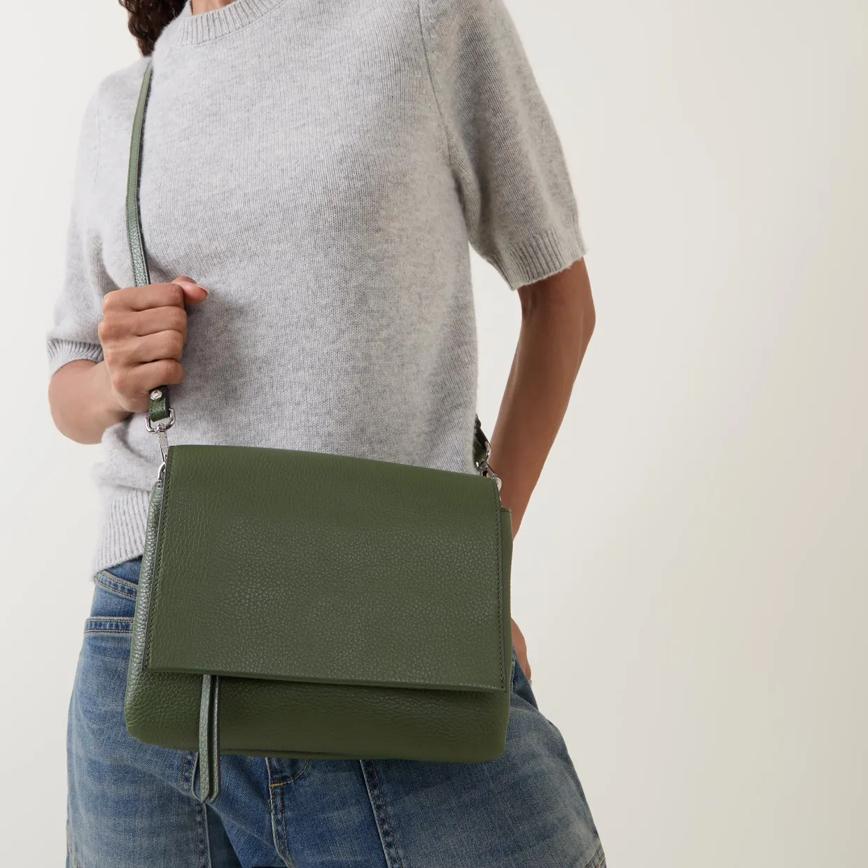 Three Flap Leather Crossbody Bag